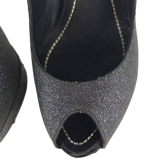 CHRISTIAN DIOR Heels 38.5 Gray Glitter Black Sequin Peep Toe Platform *FLAWS* - Picture 6 of 16